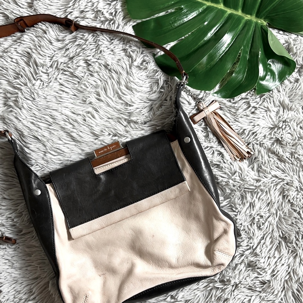 Nanette Lapore creme and black leather tote